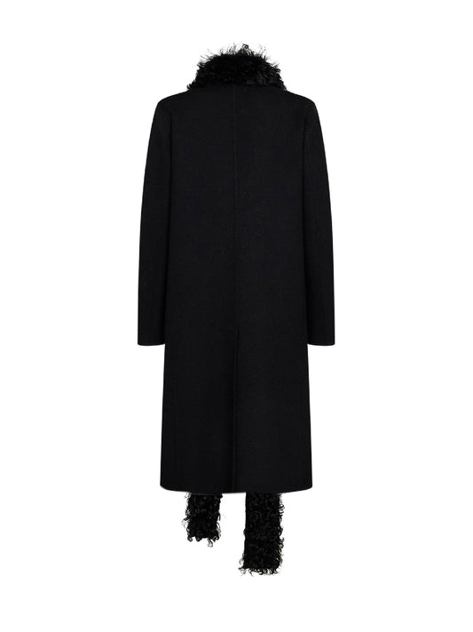 Black double-sided wool-blend and shearling coat