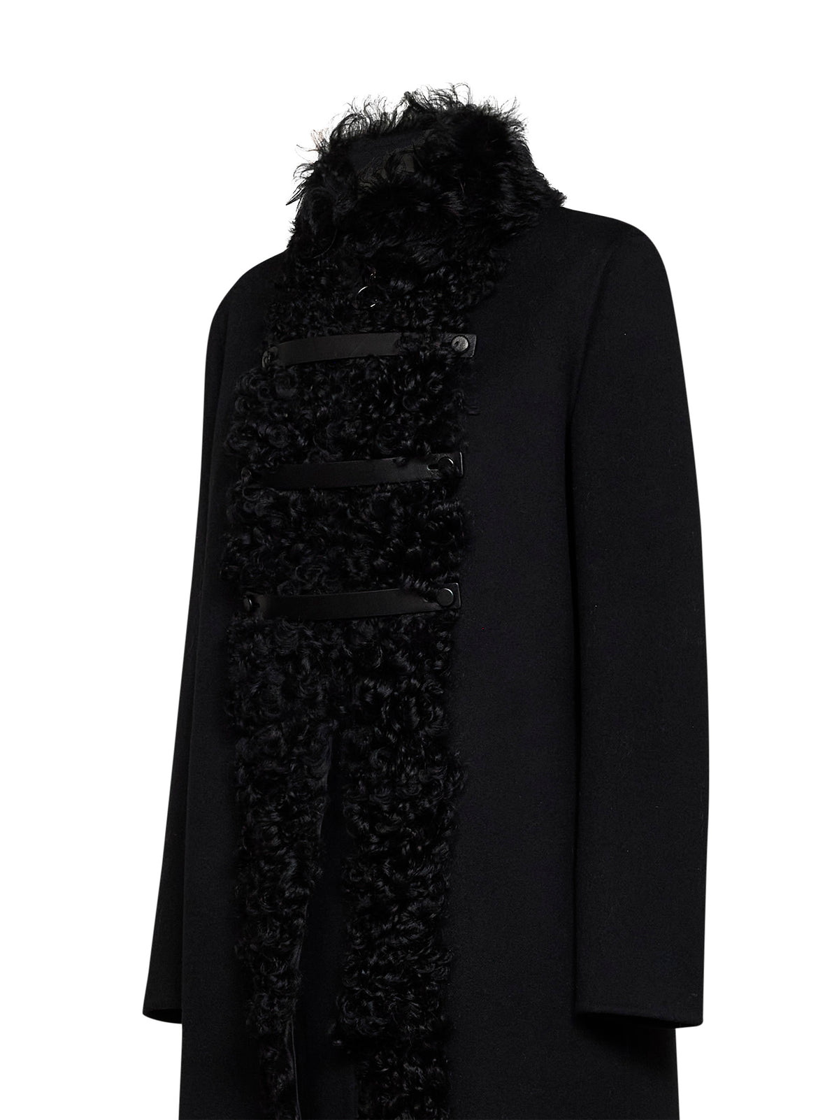 Cappotto in misto lana double e montone nero