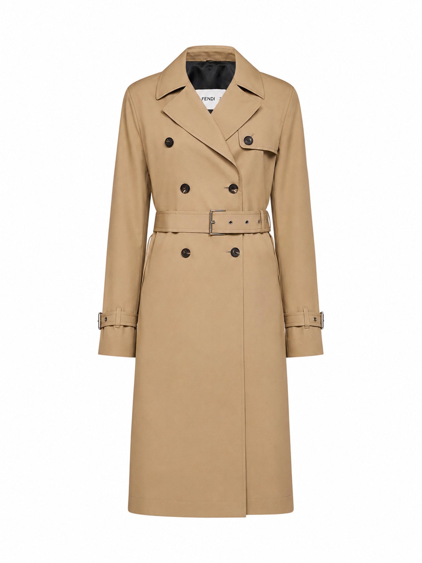 Trench midi con cintura in gabardina di cotone corda