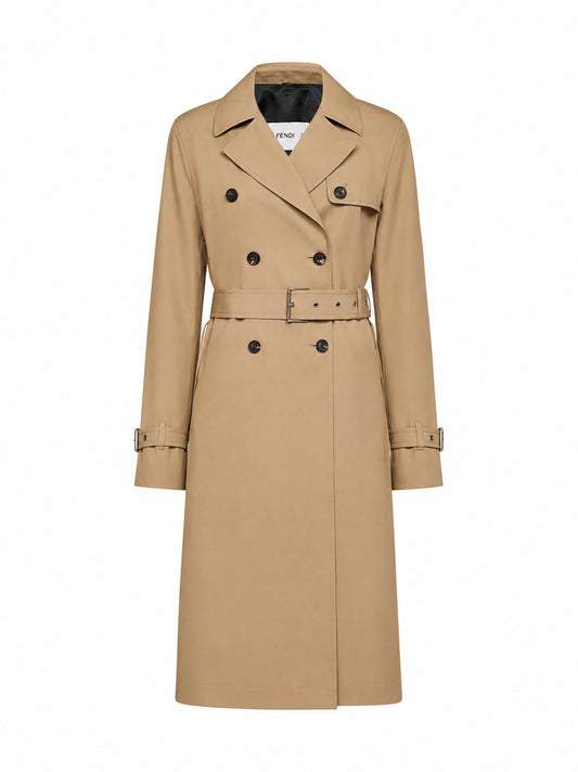 Rope cotton gabardine belted midi trench coat