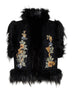 Black wool vest with embroidery and fox fur trims