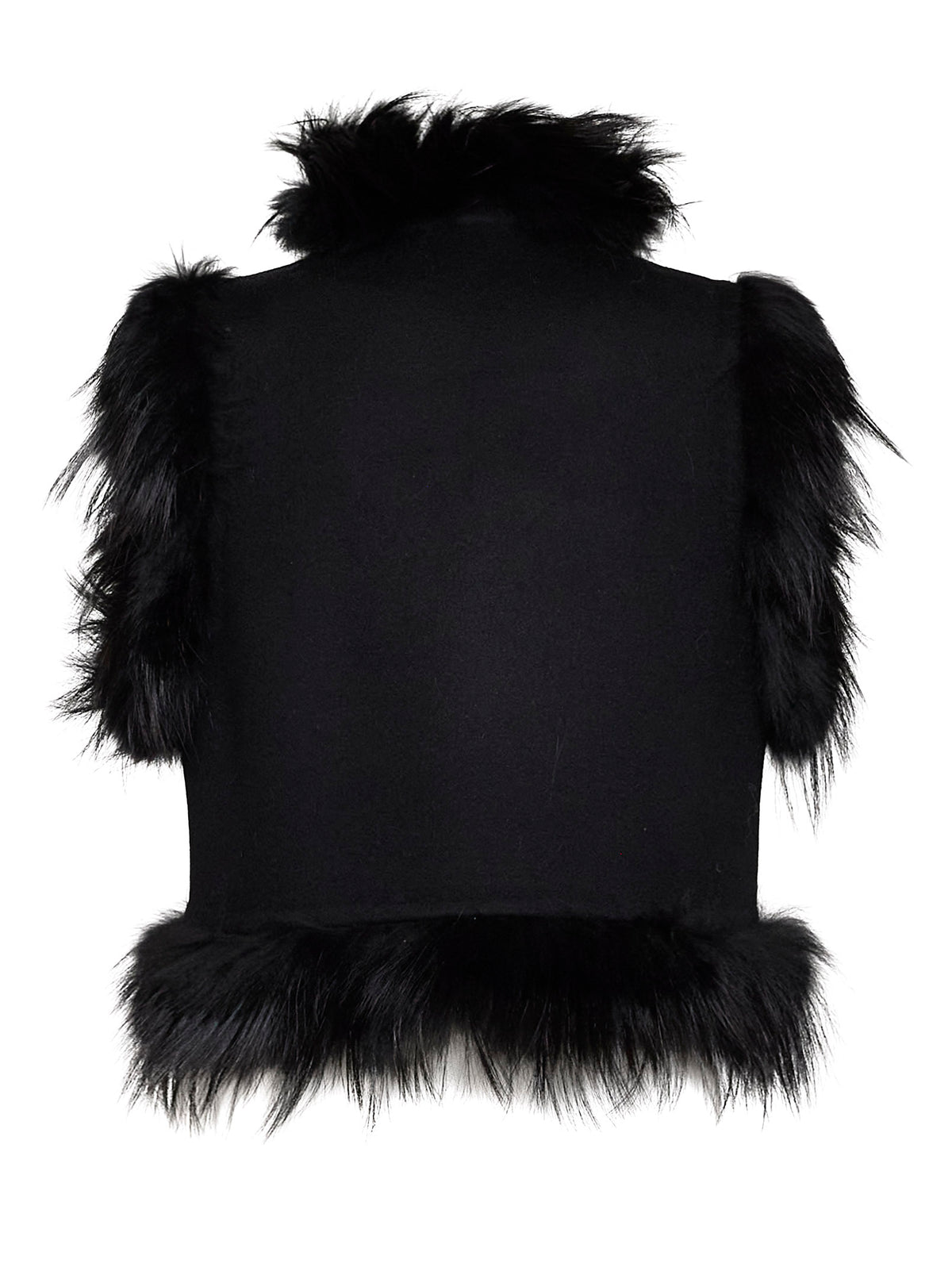 Black wool vest with embroidery and fox fur trims