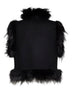 Black wool vest with embroidery and fox fur trims