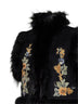 Black wool vest with embroidery and fox fur trims
