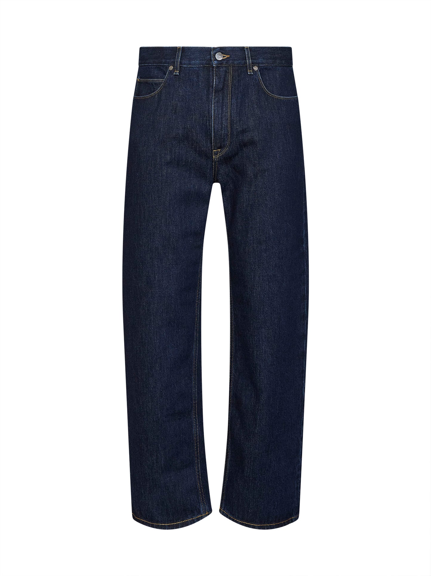 Jeans dritti in denim di cotone blu scuro