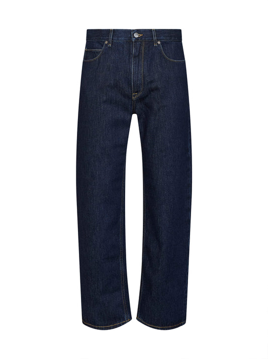 Dark blue cotton denim straight jeans