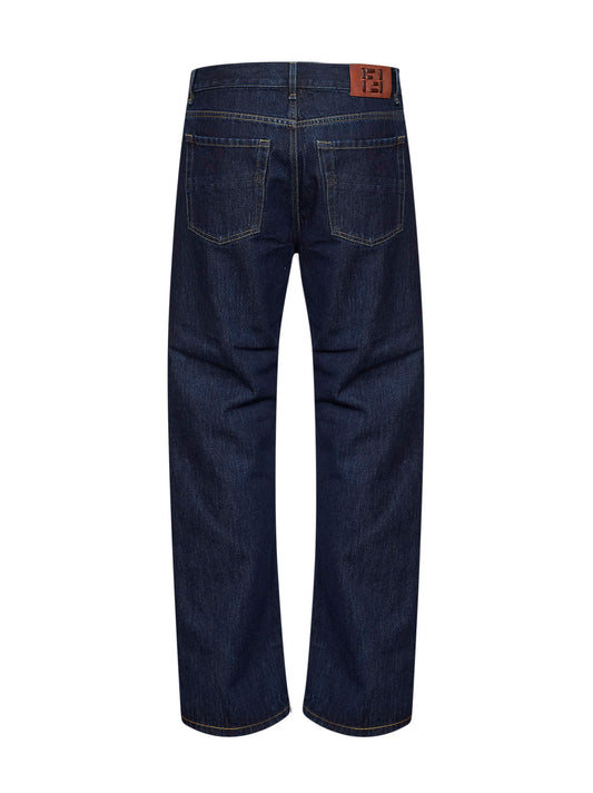 Dark blue cotton denim straight jeans