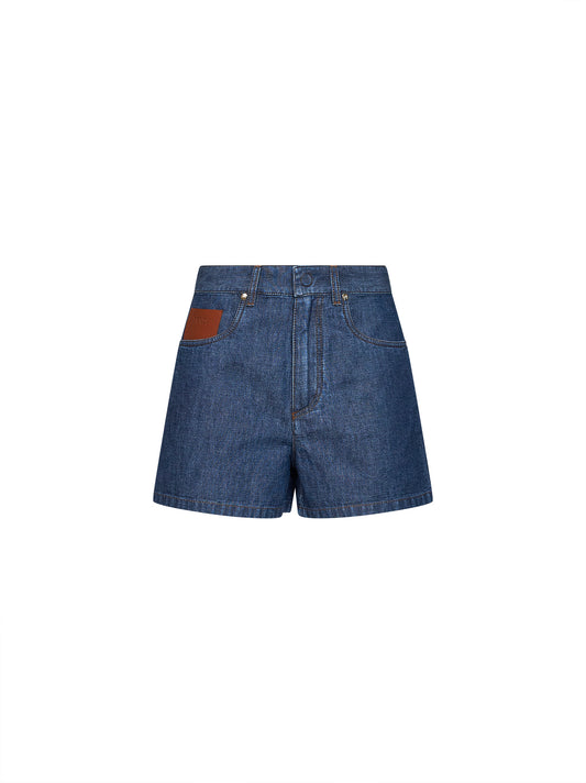 Navy blue cotton chambray shorts