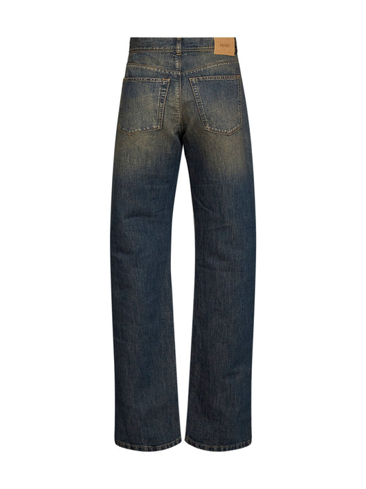 Blue washed denim long jeans