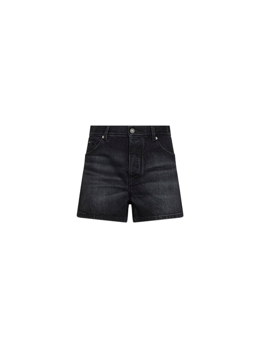 Black cotton denim shorts