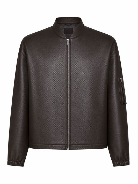 Dark brown micro-perforated nappa leather blouson