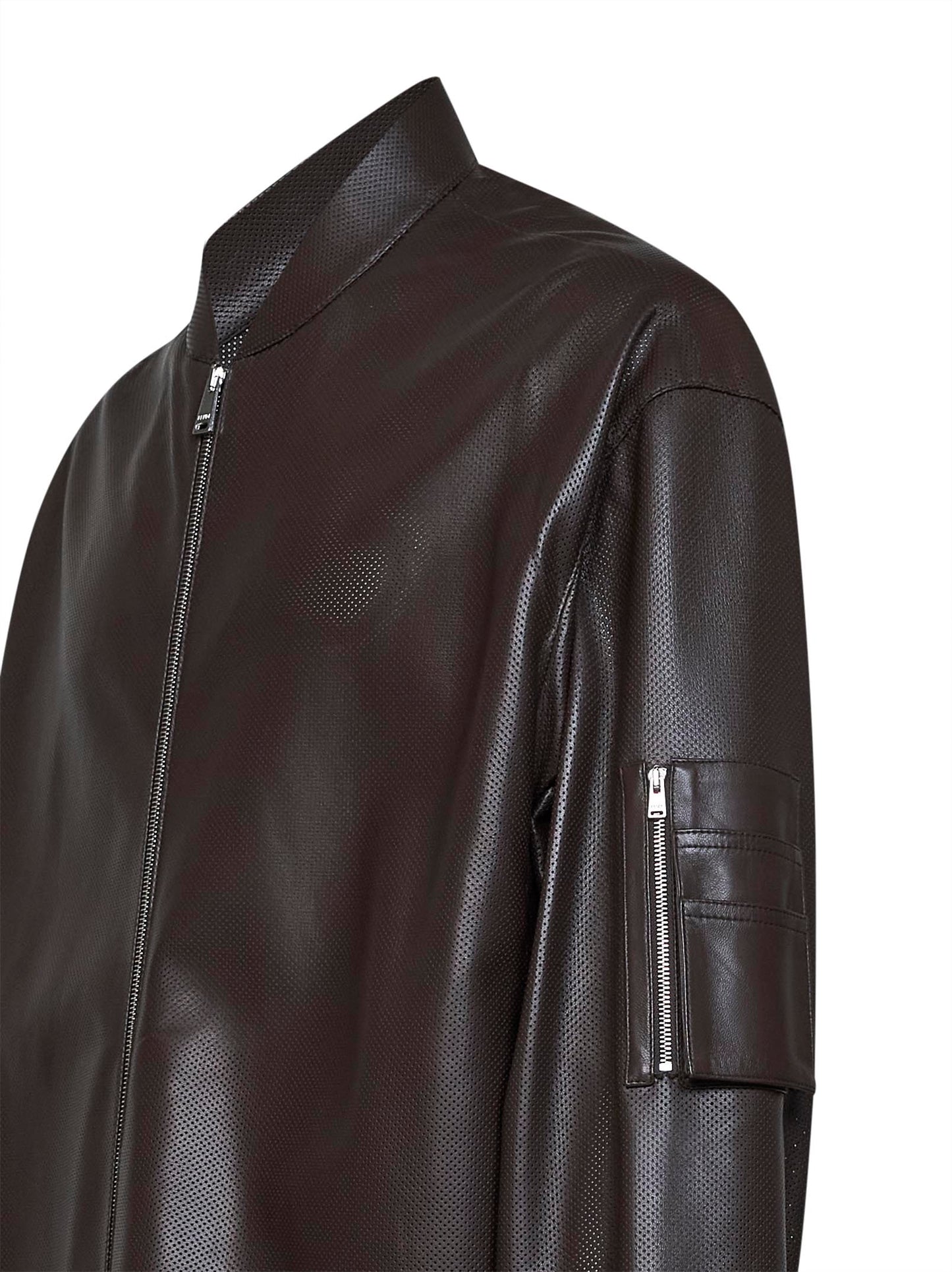 Blouson in nappa microtraforata marrone scuro