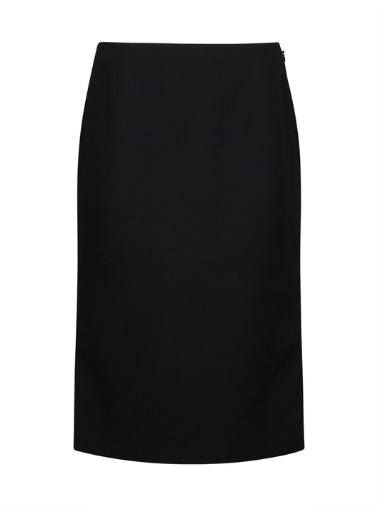 Black wool and silk midi pencil skirt