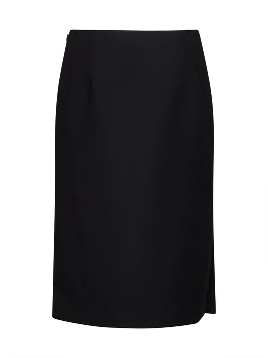 Black wool and silk midi pencil skirt