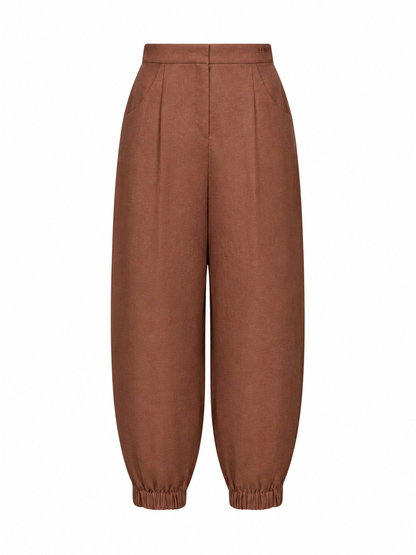 Brown linen and cotton high-rise balloon trousers
