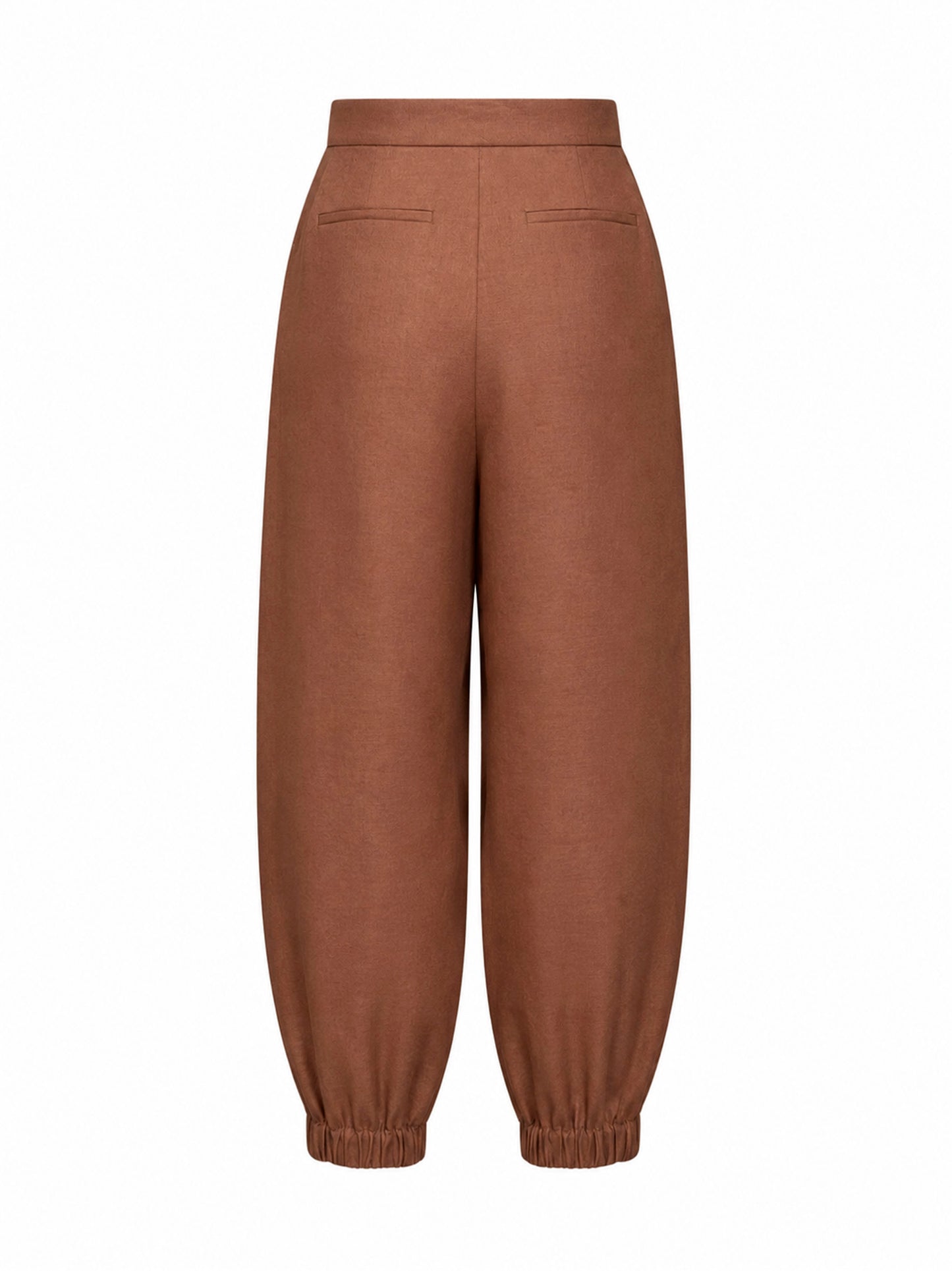 Brown linen and cotton high-rise balloon trousers