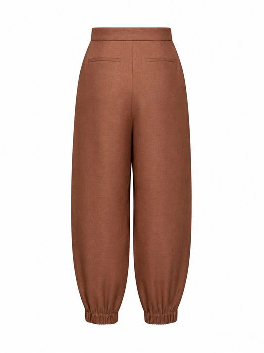 Brown linen and cotton high-rise balloon trousers