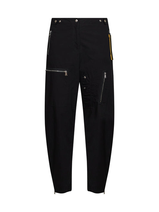Black parachute canvas cargo trousers