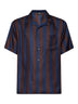 Brown and navy blue Pequin silk short-sleeved shirt