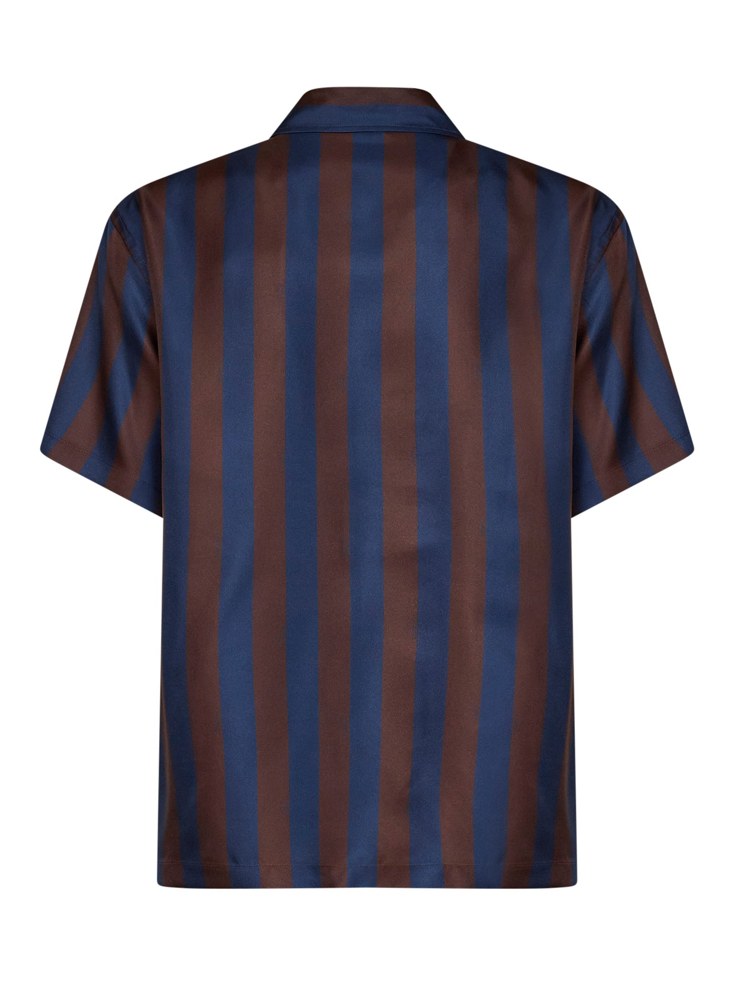 Brown and navy blue Pequin silk short-sleeved shirt