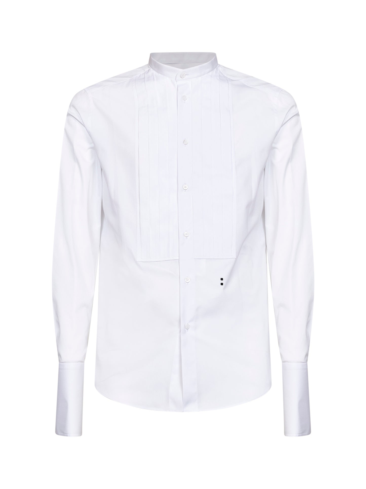White cotton poplin slim-fit shirt with front plastron
