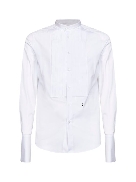 Camicia slim fit in popeline di cotone bianco con plastron