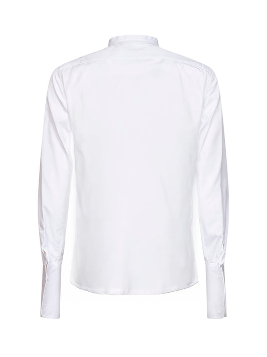 Camicia slim fit in popeline di cotone bianco con plastron