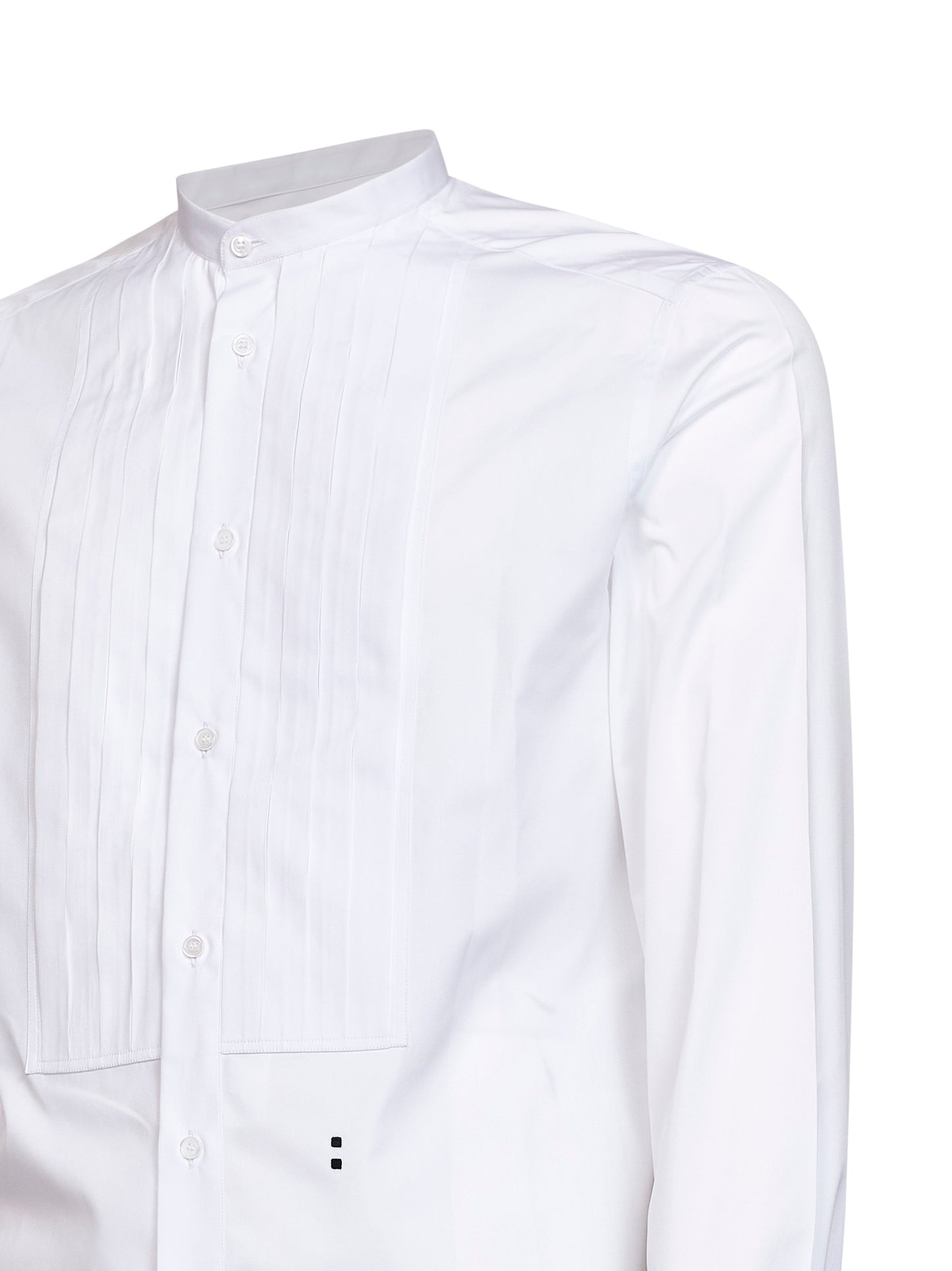 White cotton poplin slim-fit shirt with front plastron