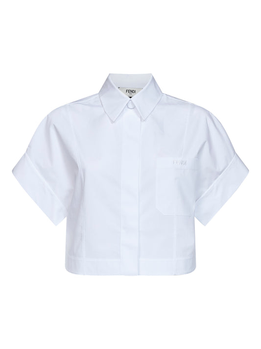 White cotton poplin cropped shirt