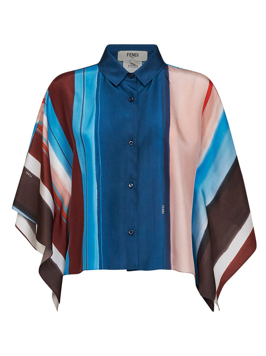 Venetian Stripes-print habotai silk cropped shirt