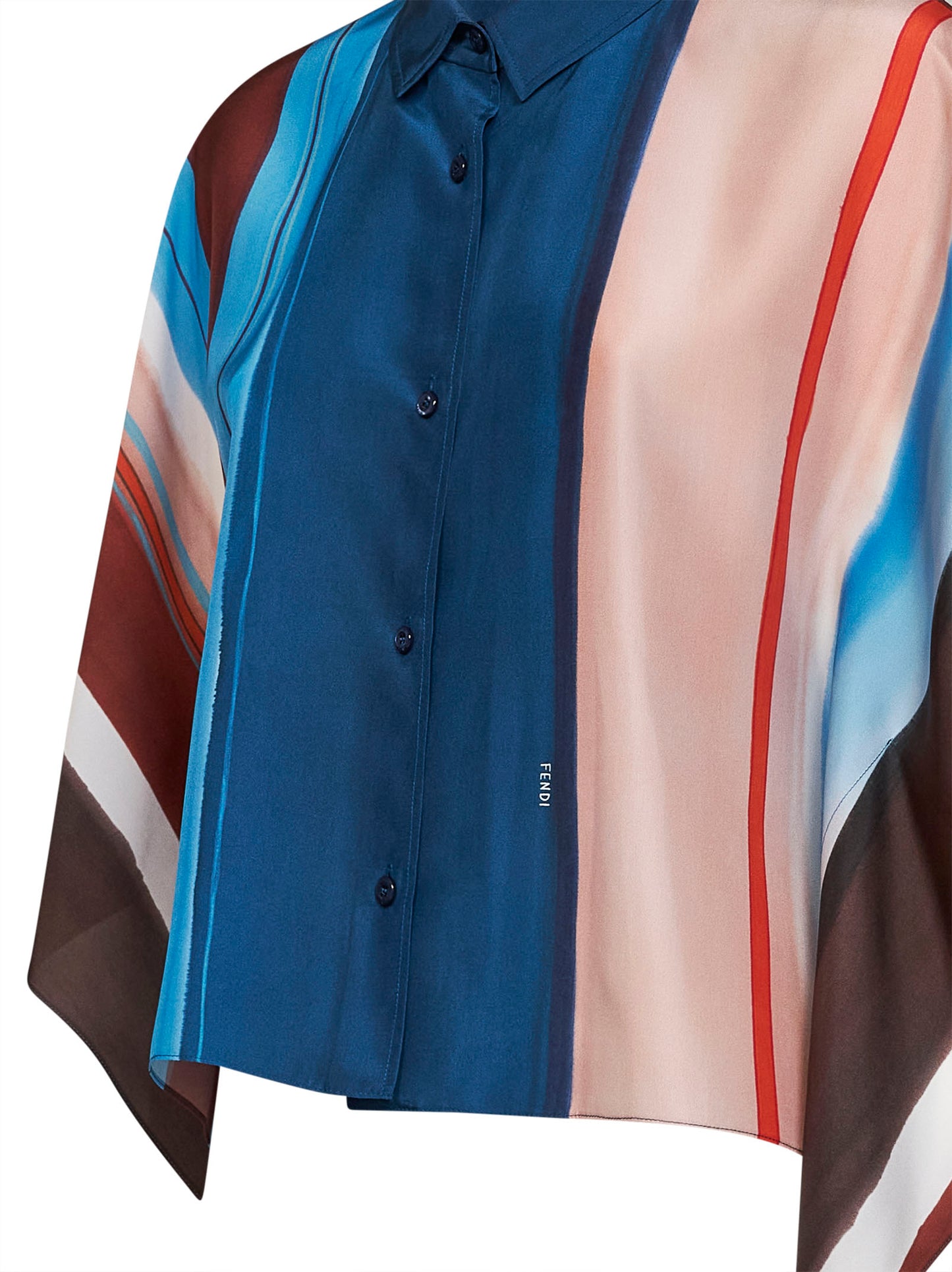 Camicia crop in seta habotai stampa Venetian Stripes