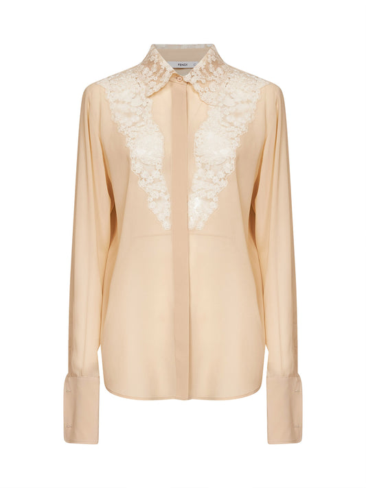Parchment georgette shirt with lace inserts