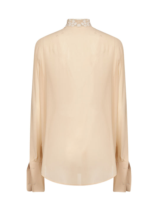 Parchment georgette shirt with lace inserts