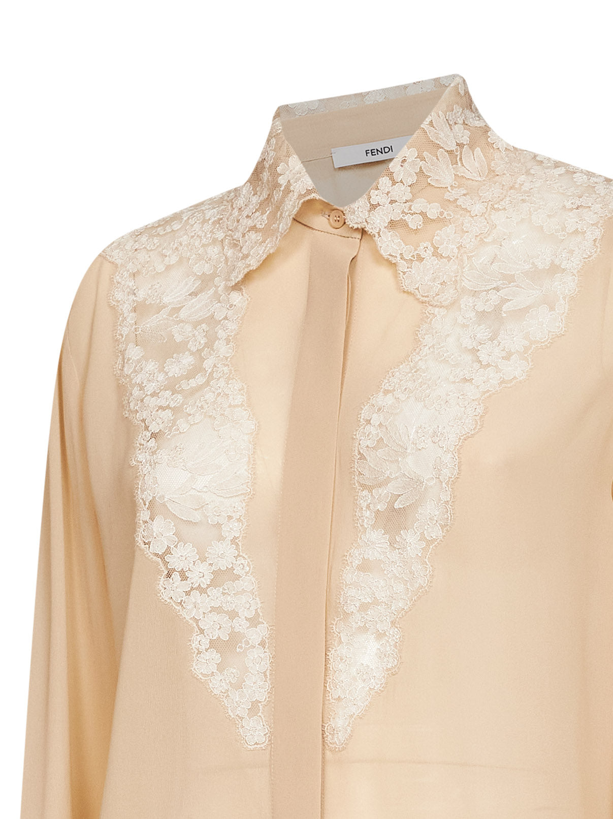 Camicia in georgette pergamena con inserti in pizzo