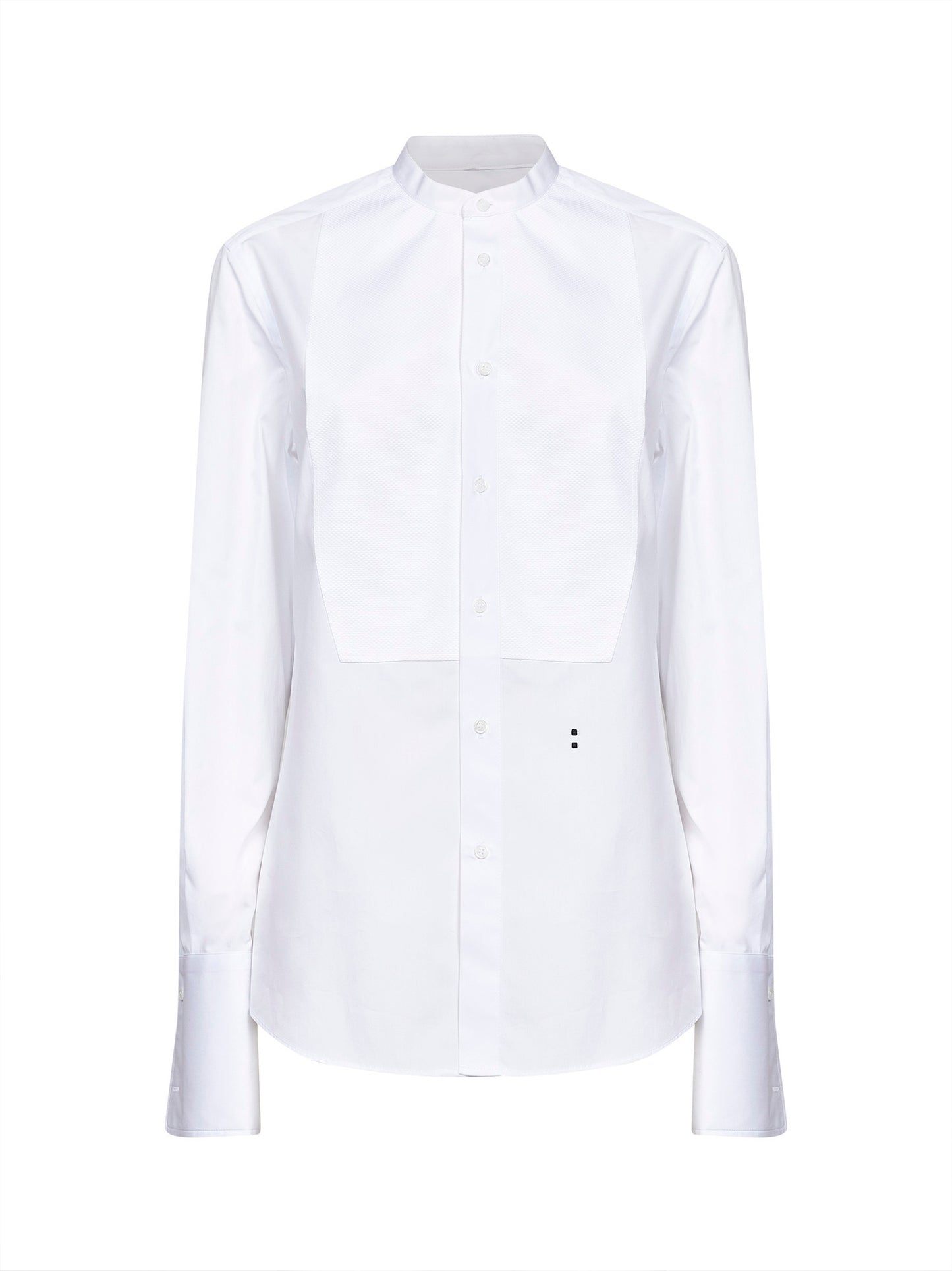 White cotton poplin slim-fit shirt with front plastron