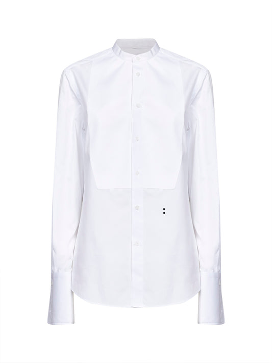Camicia slim fit in popeline di cotone bianco con plastron