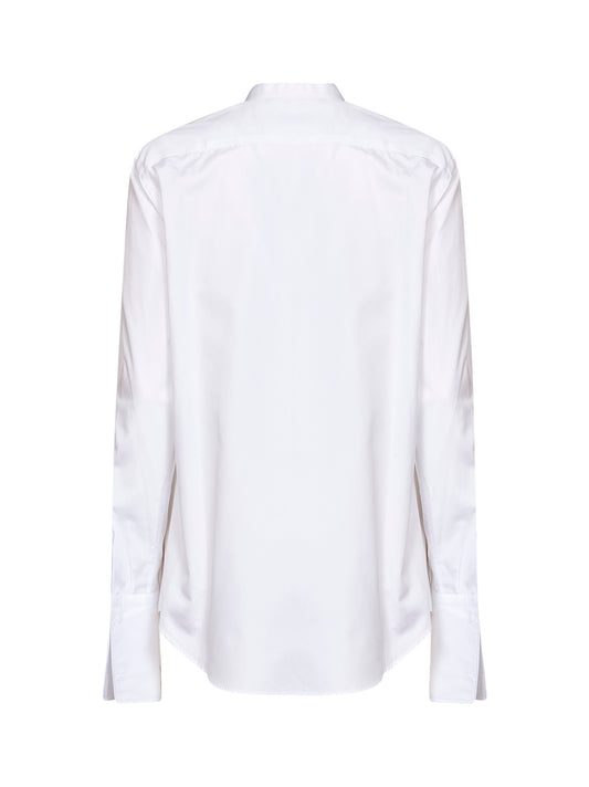Camicia slim fit in popeline di cotone bianco con plastron