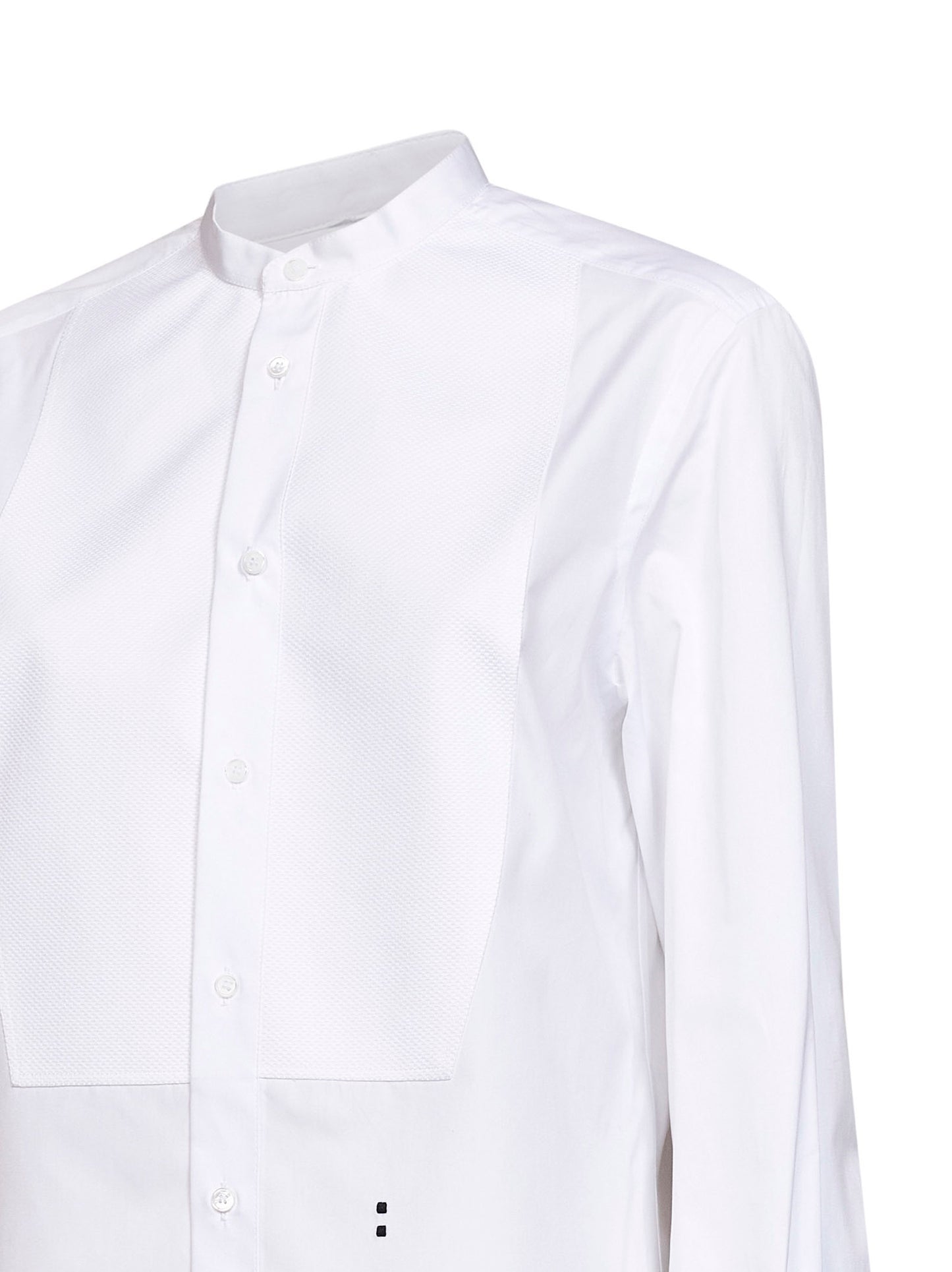 White cotton poplin slim-fit shirt with front plastron