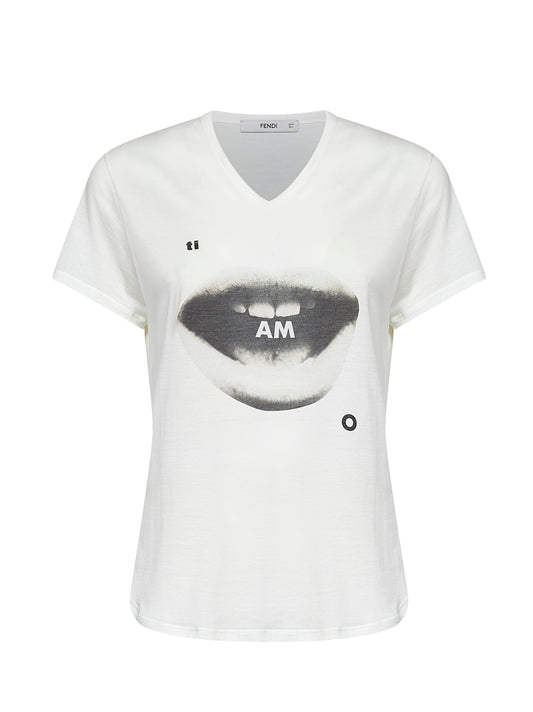 Ivory cotton jersey T-shirt with Ti Amo print