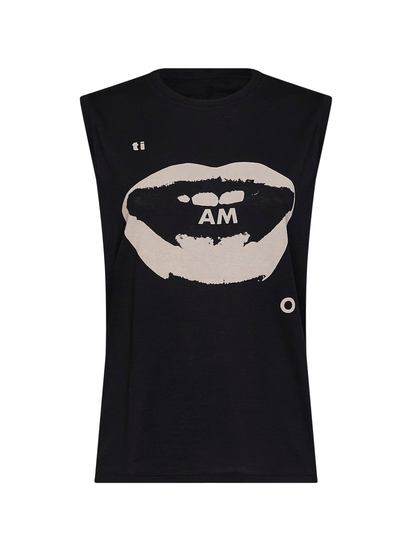Top smanicato in leggero jersey organico nero con stampa Ti Amo