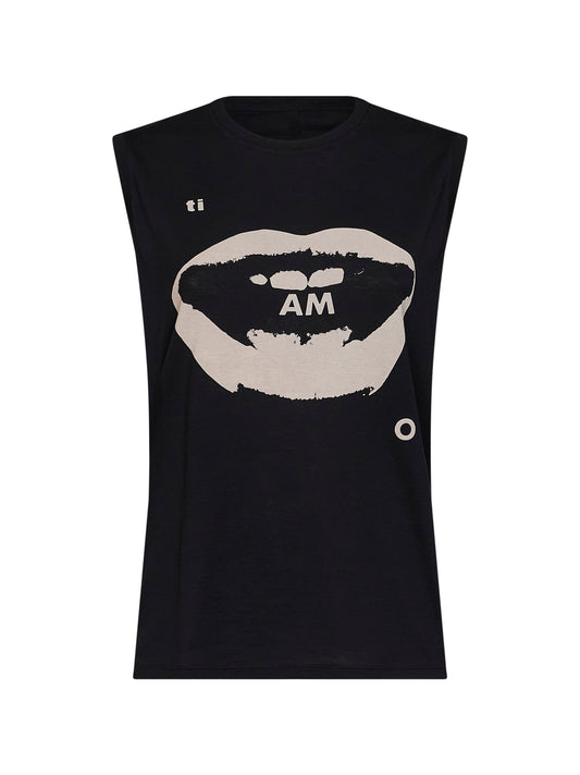 Top smanicato in leggero jersey organico nero con stampa Ti Amo