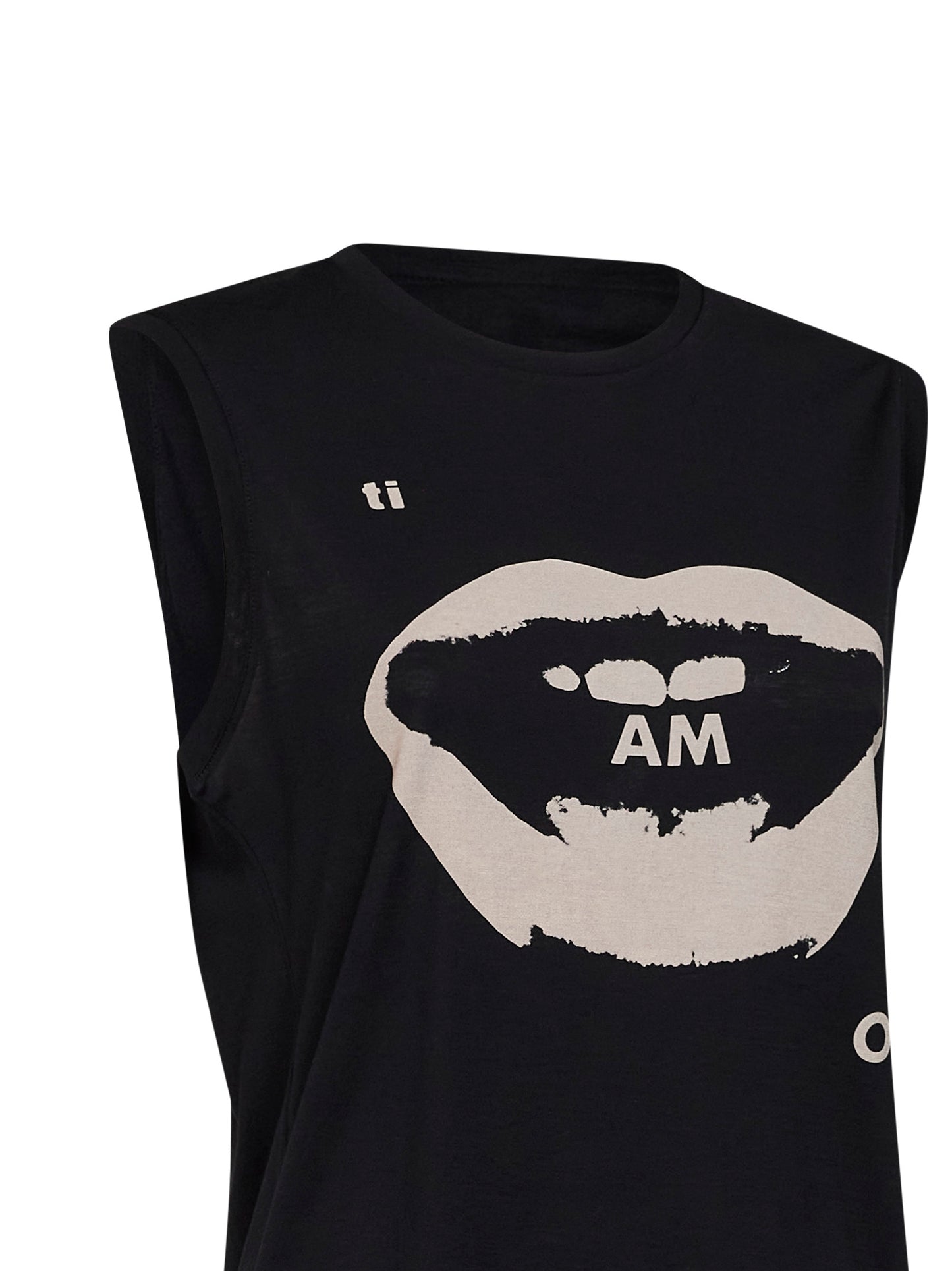 Top smanicato in leggero jersey organico nero con stampa Ti Amo