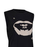 Top smanicato in leggero jersey organico nero con stampa Ti Amo