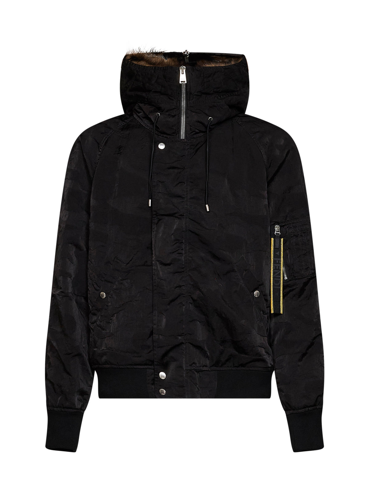 Bomber con cappuccio in nylon patchwork nero