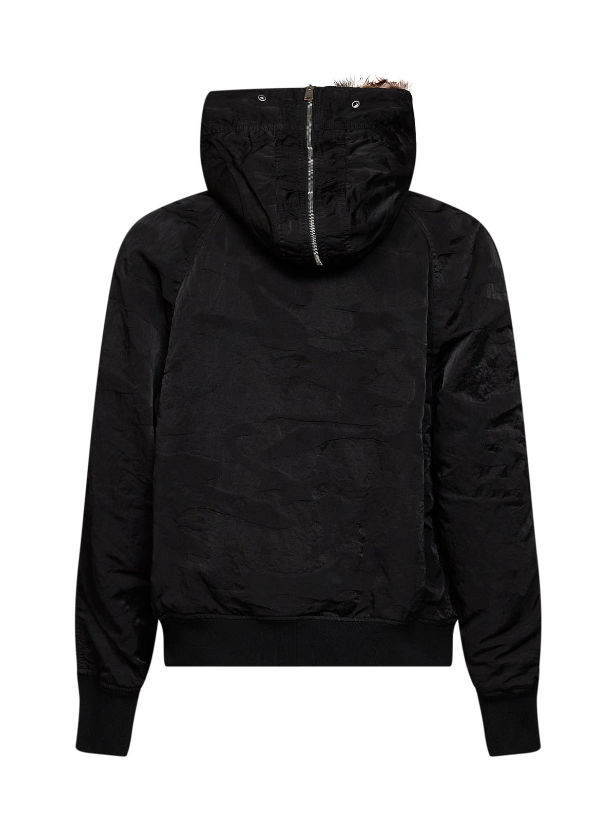 Bomber con cappuccio in nylon patchwork nero