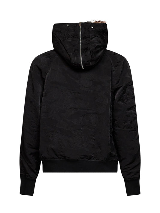 Bomber con cappuccio in nylon patchwork nero
