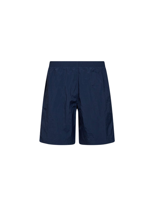 Shorts da mare in nylon blu scuro con ricamo