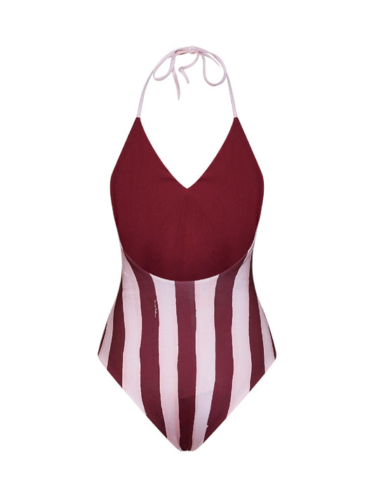Costume intero reversibile in Lycra Pequin rosso e rosa