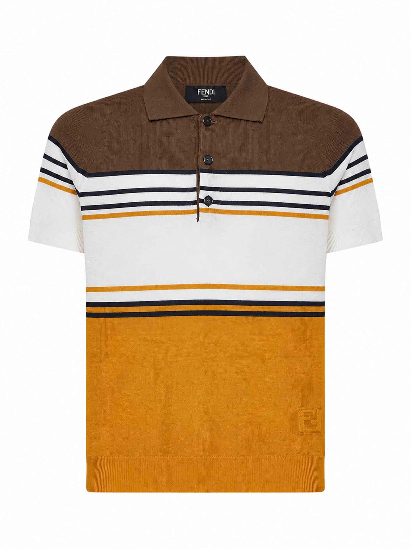 Multicolor striped color block viscose knit polo shirt