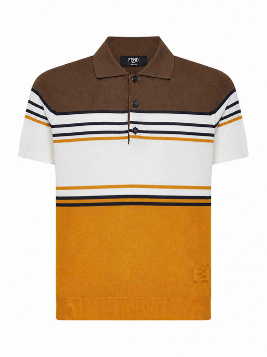 Multicolor striped color block viscose knit polo shirt